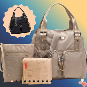 Storksak Alexa Black Nylon Diaper Bag Tote Insulated Bottle Bag Changing Pad 1M